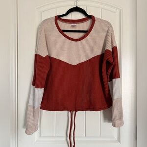 Striped Waffle Knit, Lightweight Long Sleeve Top, SZ L, Comfy, EUC!